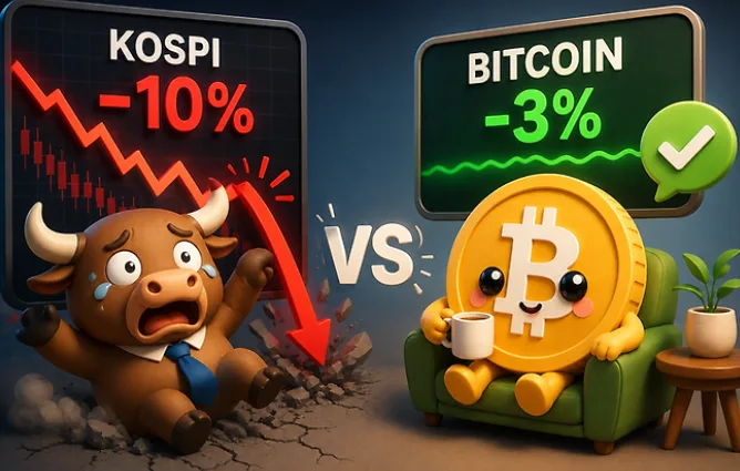 코스피 -10% 대폭락 속에 비트코인 -3% '선방'